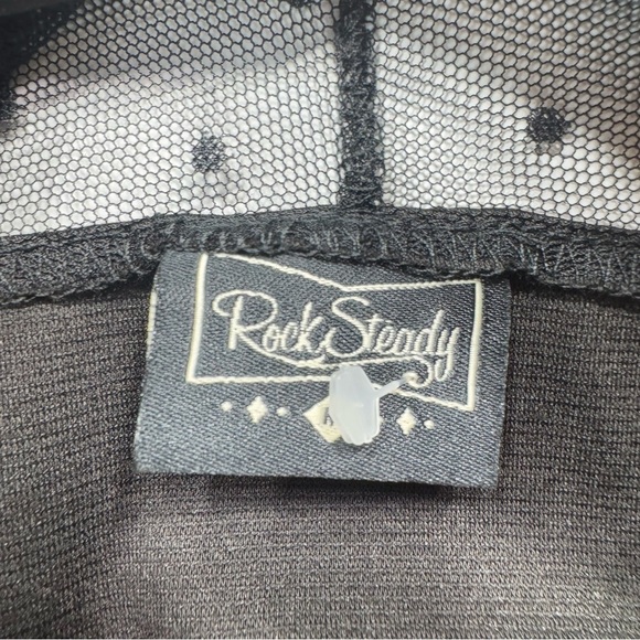 Black Sheer Polka Dot Lace Peplum Top Sweetheart Bodice Rockabilly Rock Steady - Picture 10 of 10